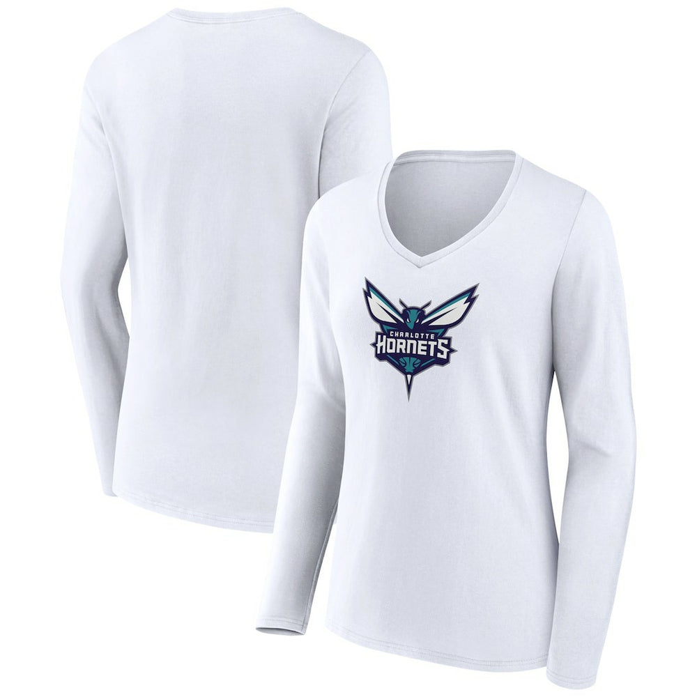 Charlotte Hornets Women's Logo Long Sleeve V-Neck T-Shirt White
