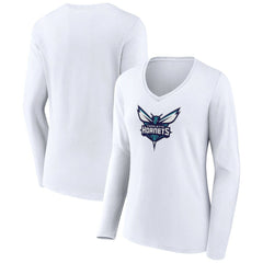 Charlotte Hornets Women's Logo Long Sleeve V-Neck T-Shirt White