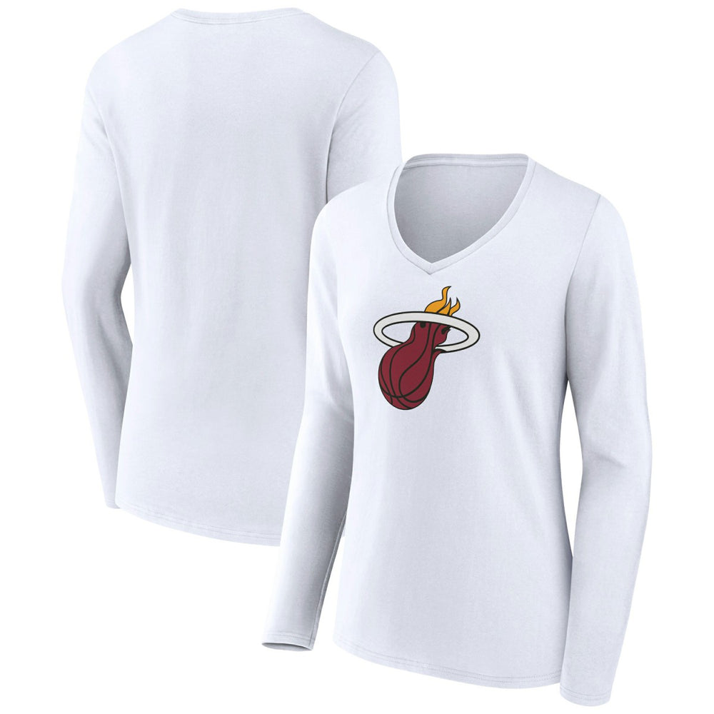 Miami Heat Women's Logo Long Sleeve V-Neck T-Shirt White
