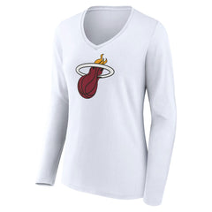 Miami Heat Women's Logo Long Sleeve V-Neck T-Shirt White
