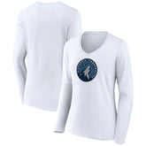 Minnesota Timberwolves Women's Logo Long Sleeve V-Neck T-Shirt White
