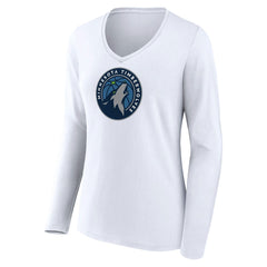 Minnesota Timberwolves Women's Logo Long Sleeve V-Neck T-Shirt White