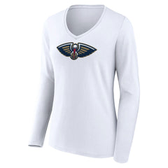 New Orleans Pelicans Women's Logo Long Sleeve V-Neck T-Shirt White