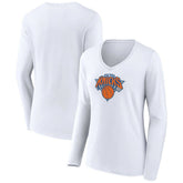 New York Knicks Women's Logo Long Sleeve V-Neck T-Shirt White