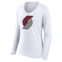 Portland Trail Blazers Women's Logo Long Sleeve V-Neck T-Shirt White