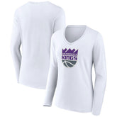 Sacramento Kings Women's Logo Long Sleeve V-Neck T-Shirt White
