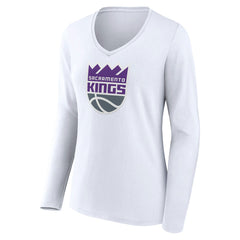 Sacramento Kings Women's Logo Long Sleeve V-Neck T-Shirt White
