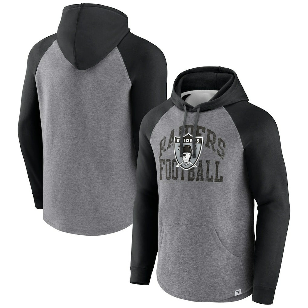 Las Vegas Raiders Favorite Arch Raglan Pullover Hoodie - Heather Gray - Fanatics