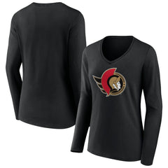 Ottawa Senators Women's Team Logo Long Sleeve V-Neck T-Shirt - Black | NHL near me