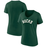 Milwaukee Bucks Women's Wordmark V-Neck T-Shirt Green