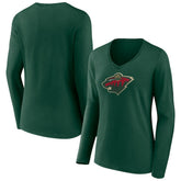 Minnesota Wild Women's Team Logo Long Sleeve V-Neck T-Shirt - Green | NHL sale