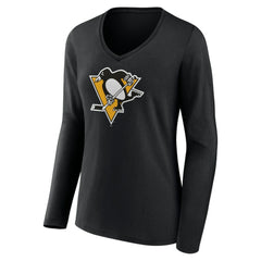Pittsburgh Penguins Women's Team Logo Long Sleeve V-Neck T-Shirt - Black | NHL sale