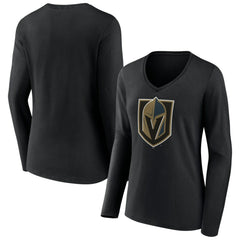Vegas Golden Knights Women's Team Logo Long Sleeve V-Neck T-Shirt - Black | NHL near me