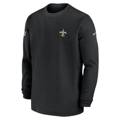 New Orleans Saints 2023 Sideline Throwback Heavy Brushed Waffle Long Sleeve Top - Black - Nike