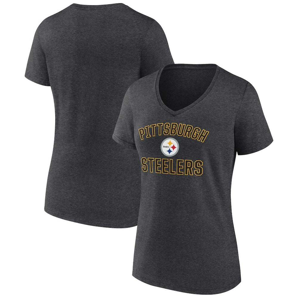 Pittsburgh Steelers Women's Victory Arch Team V-Neck T-Shirt - Charcoal - NFL
