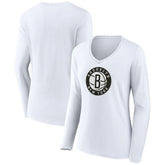 Brooklyn Nets Women's Alternate Logo V-Neck Long Sleeve T-Shirt White
