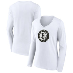 Brooklyn Nets Women's Alternate Logo V-Neck Long Sleeve T-Shirt White