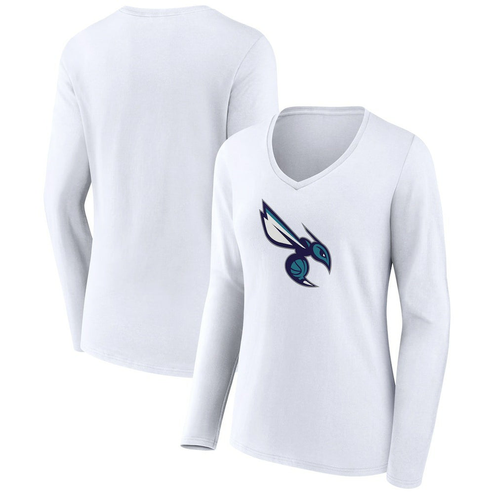 Charlotte Hornets Women's Alternate Logo V-Neck Long Sleeve T-Shirt White