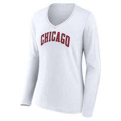 Chicago Bulls Women's Alternate Logo V-Neck Long Sleeve T-Shirt White