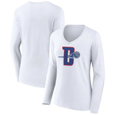 Detroit Pistons Women's Alternate Logo V-Neck Long Sleeve T-Shirt White