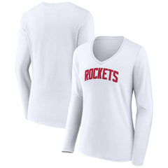 Houston Rockets Women's Alternate Logo V-Neck Long Sleeve T-Shirt White