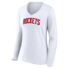 Houston Rockets Women's Alternate Logo V-Neck Long Sleeve T-Shirt White