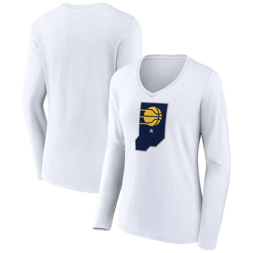 Indiana Pacers Women's Alternate Logo V-Neck Long Sleeve T-Shirt White