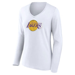 Los Angeles Lakers Women's Alternate Logo V-Neck Long Sleeve T-Shirt White