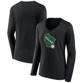 Milwaukee Bucks Women's Alternate Logo V-Neck Long Sleeve T-Shirt Black