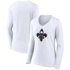 New Orleans Pelicans Women's Alternate Logo V-Neck Long Sleeve T-Shirt White