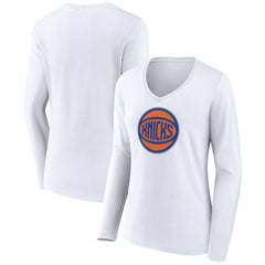 New York Knicks Women's Alternate Logo V-Neck Long Sleeve T-Shirt White