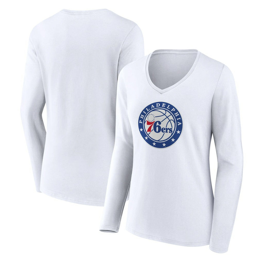 Philadelphia 76ers Women's Alternate Logo V-Neck Long Sleeve T-Shirt White