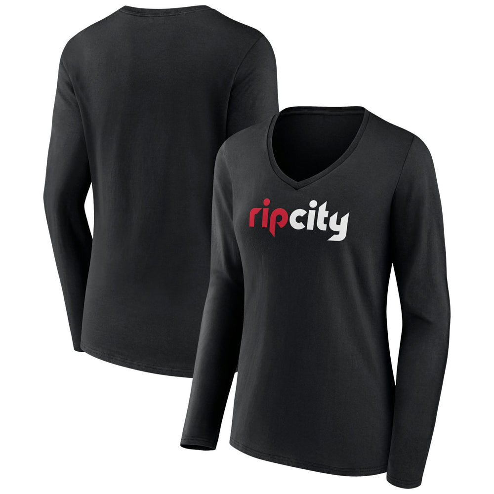 Portland Trail Blazers Women's Alternate Logo V-Neck Long Sleeve T-Shirt Black