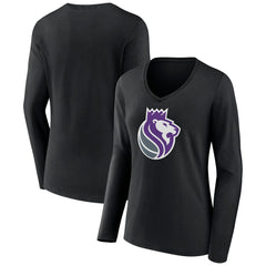 Sacramento Kings Women's Alternate Logo V-Neck Long Sleeve T-Shirt Black