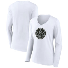 San Antonio Spurs Women's Alternate Logo V-Neck Long Sleeve T-Shirt White