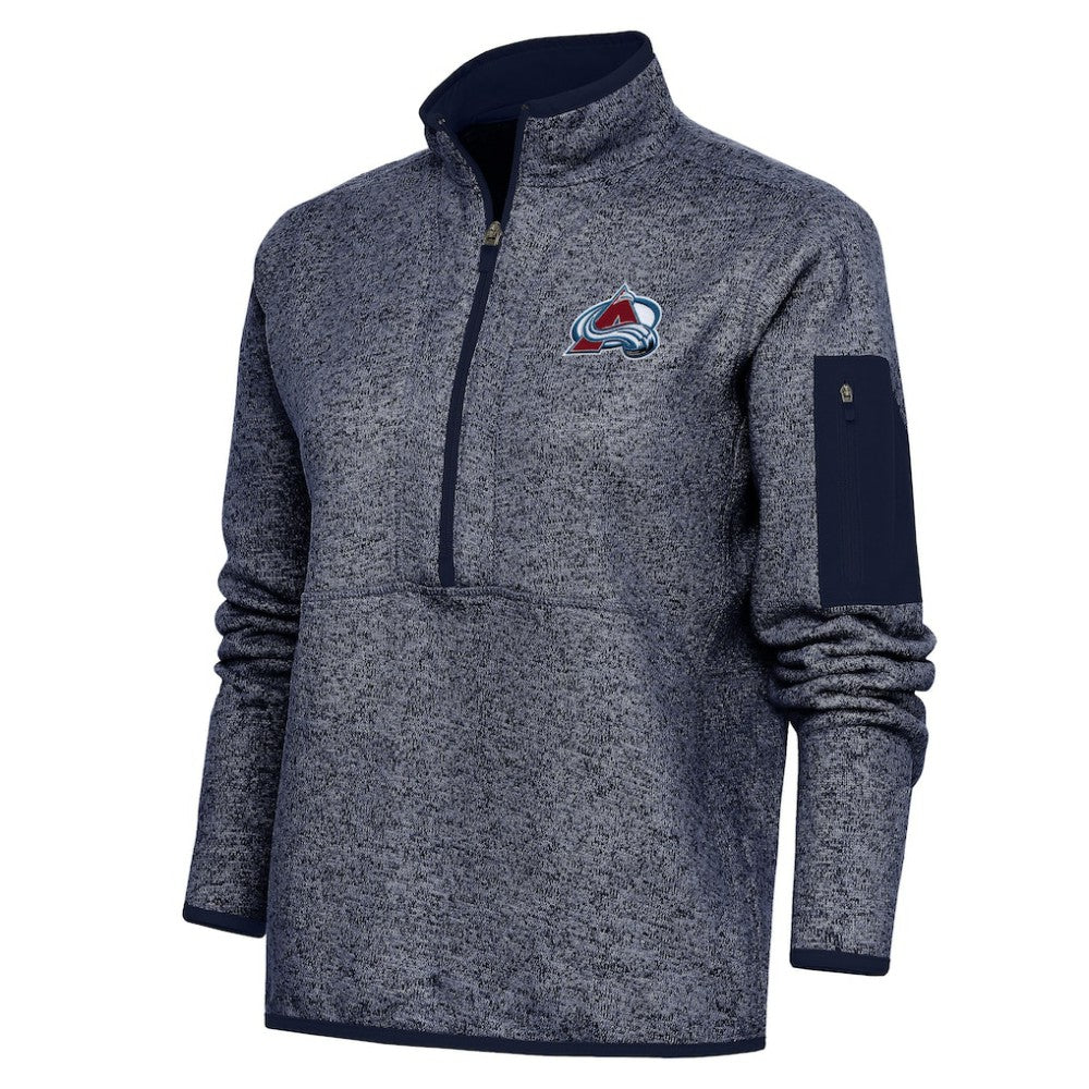 Colorado Avalanche Antigua Women's Team Logo Fortune Quarter-Zip Jacket - Heather Navy | NHL Lifestyle