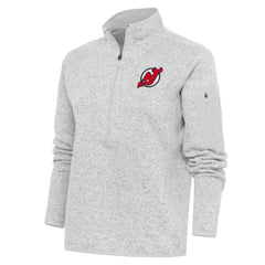 New Jersey Devils Antigua Women's Team Logo Fortune Quarter-Zip Jacket - Heather Gray | NHL near me