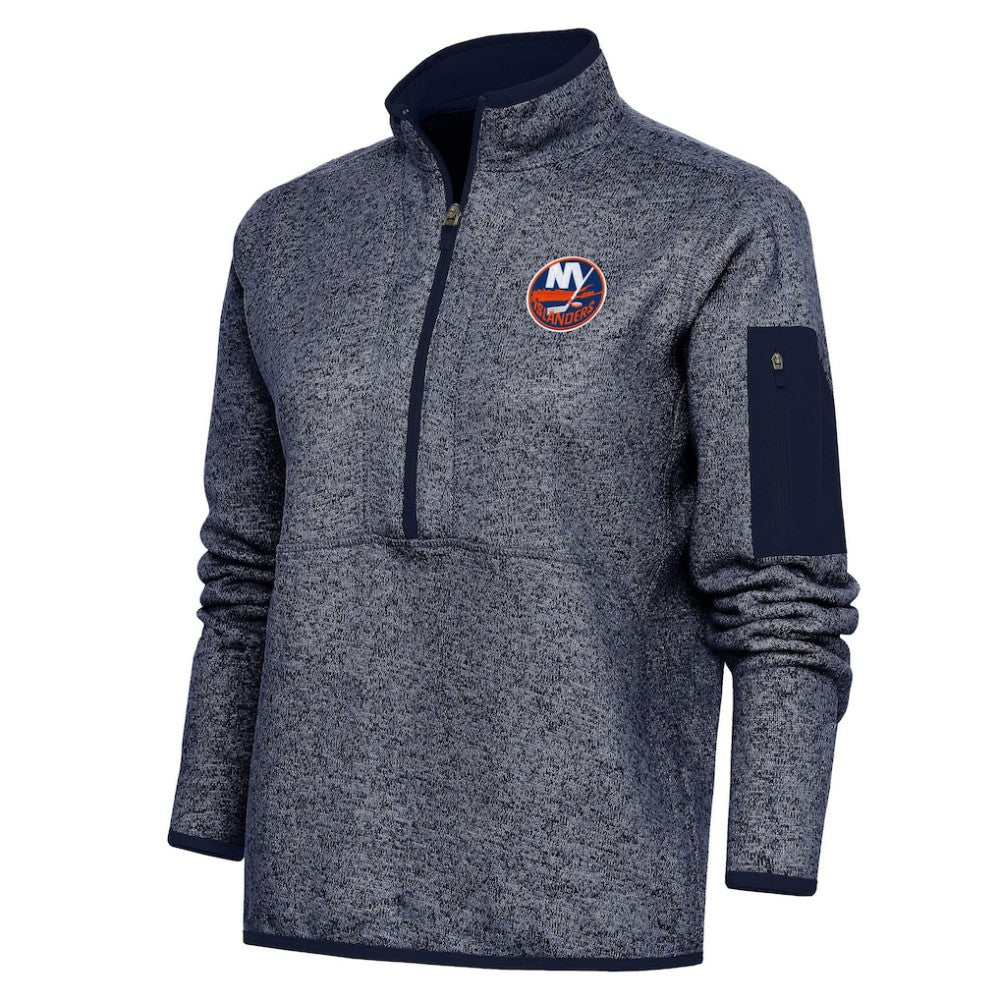 New York Islanders Antigua Women's Team Logo Fortune Quarter-Zip Jacket - Heather Navy | NHL Clearance