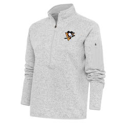 Pittsburgh Penguins Antigua Women's Team Logo Fortune Quarter-Zip Jacket - Heather Gray | NHL on sale