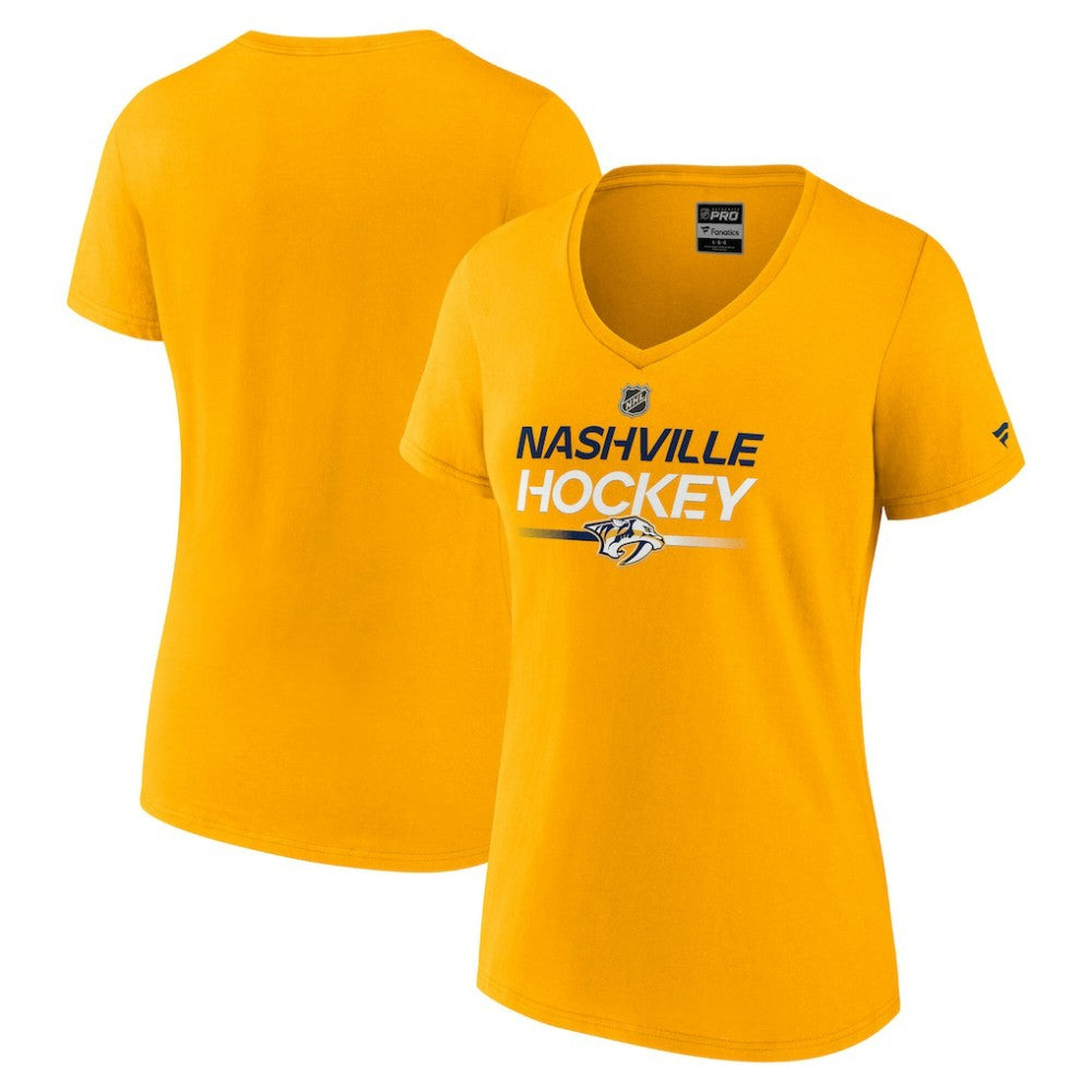 Nashville Predators Fanatics Women's Authentic Pro Primary V-Neck T-Shirt - Gold | Fanatics Clearance