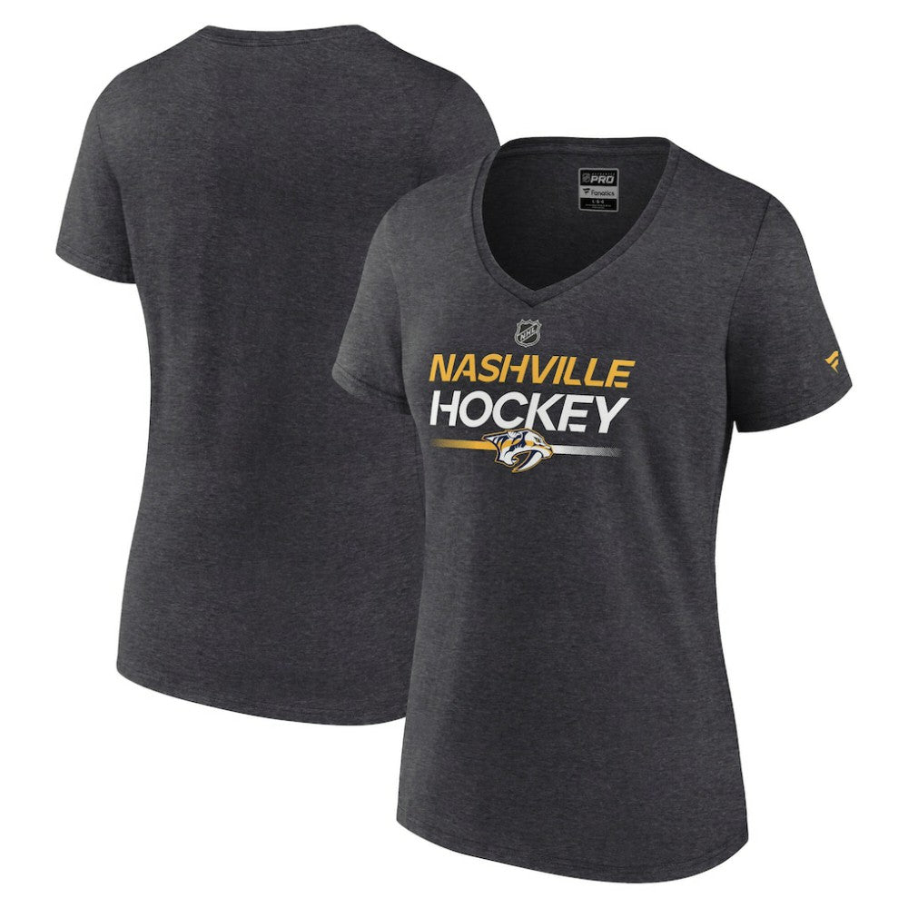 Nashville Predators Fanatics Women's Authentic Pro Primary V-Neck T-Shirt - Heather Charcoal | Fanatics discount