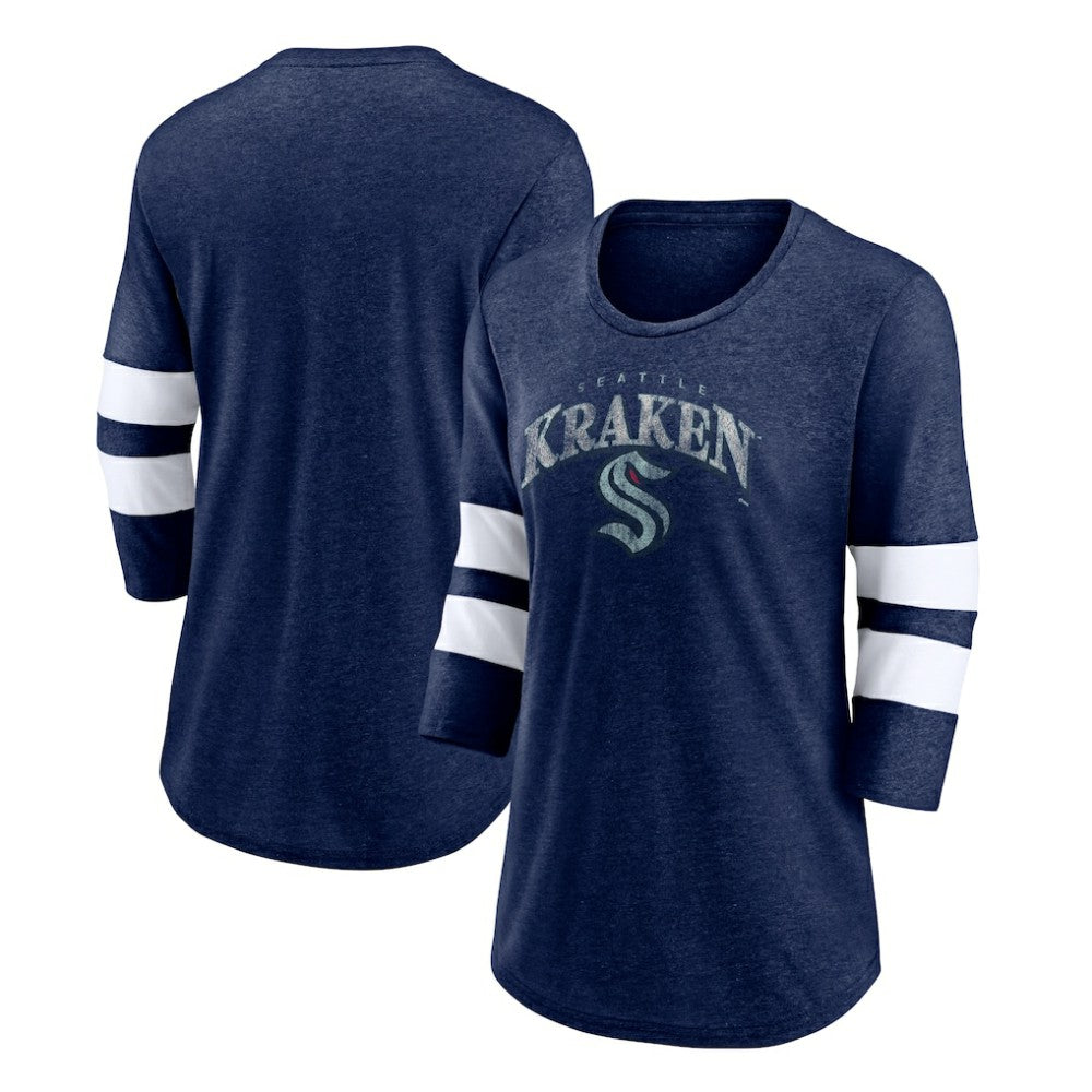 Seattle Kraken Fanatics Women's Special Edition 2.0 Barn Burner 3/4 Sleeve T-Shirt - Heather Deep Sea Blue | Fanatics on sale