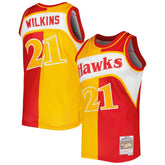 Mitchell & Ness Dominique Wilkins Atlanta Hawks Hardwood Classics 1986/87 Split Swingman Jersey Yellow/Red