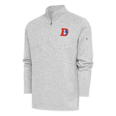 Denver Broncos Antigua Throwback Fortune Quarter-Zip Pullover Jacket - Heather Gray - NFL