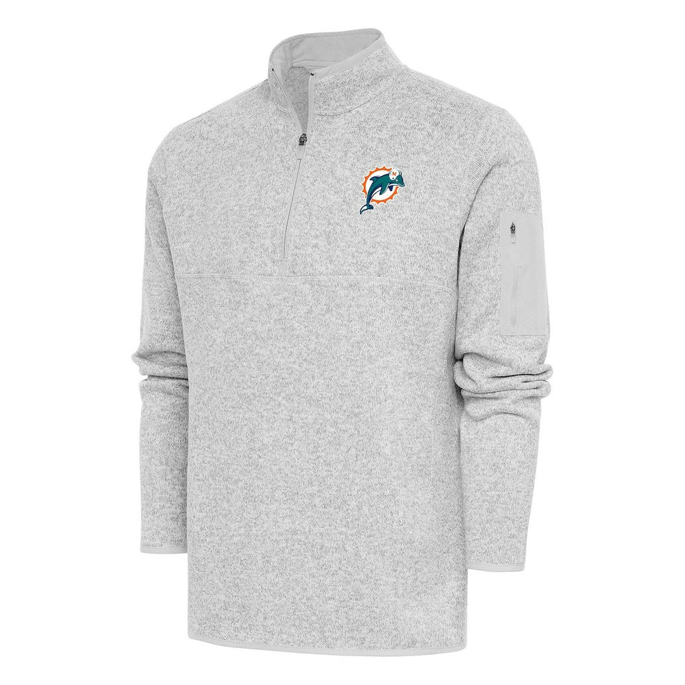 Miami Dolphins Antigua Throwback Fortune Quarter-Zip Pullover Jacket - Heather Gray - NFL