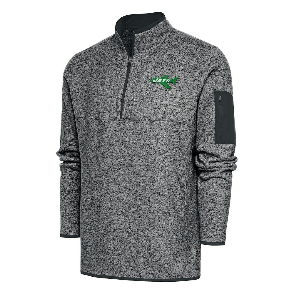 New York Jets Antigua Throwback Fortune Quarter-Zip Pullover Jacket - Heather Charcoal - NFL