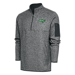 New York Jets Antigua Throwback Fortune Quarter-Zip Pullover Jacket - Heather Charcoal - NFL