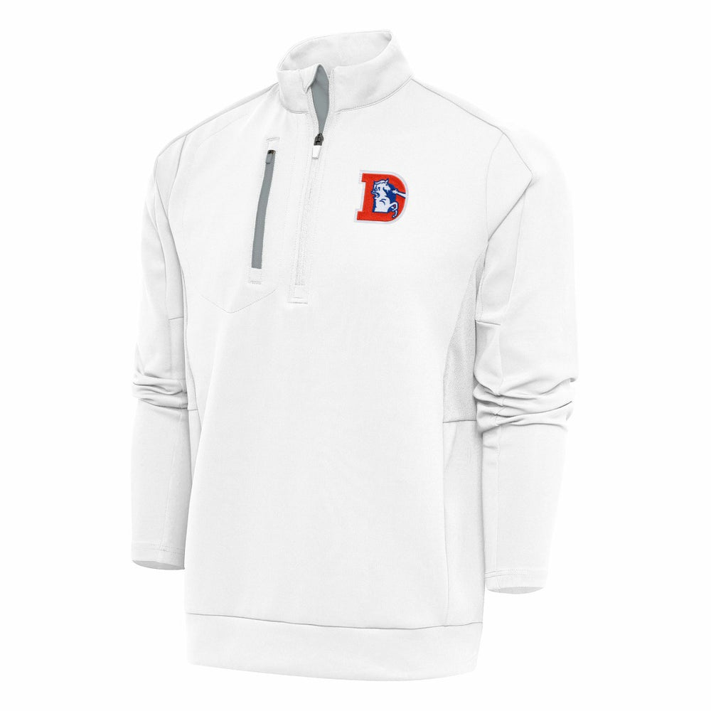 Denver Broncos Antigua Team Logo Throwback Generation Quarter-Zip Pullover Top - White - NFL
