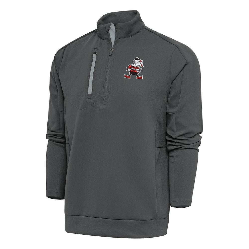 Cleveland Browns Antigua Team Logo Throwback Generation Quarter-Zip Pullover Top - Charcoal - NFL