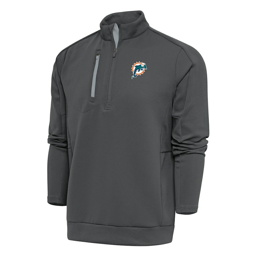 Miami Dolphins Antigua Team Logo Throwback Generation Quarter-Zip Pullover Top - Charcoal - NFL